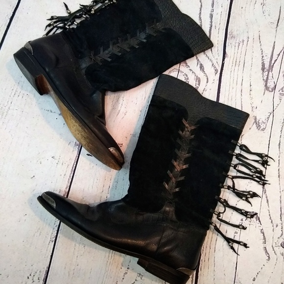 Black suede tassle 80s boots by Paolo Fellicce - Picture 3 of 8